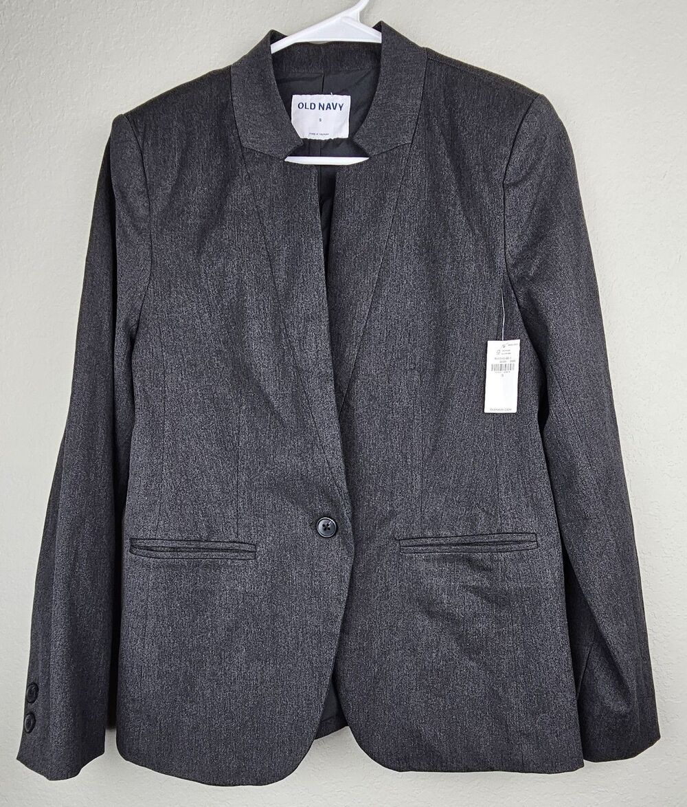 NWT Old Navy Women's Small Gray Blazer Jacket Single Button *Tear In Lining